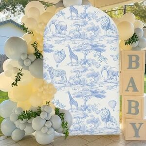 Blue and White Safari Themed Backdrop